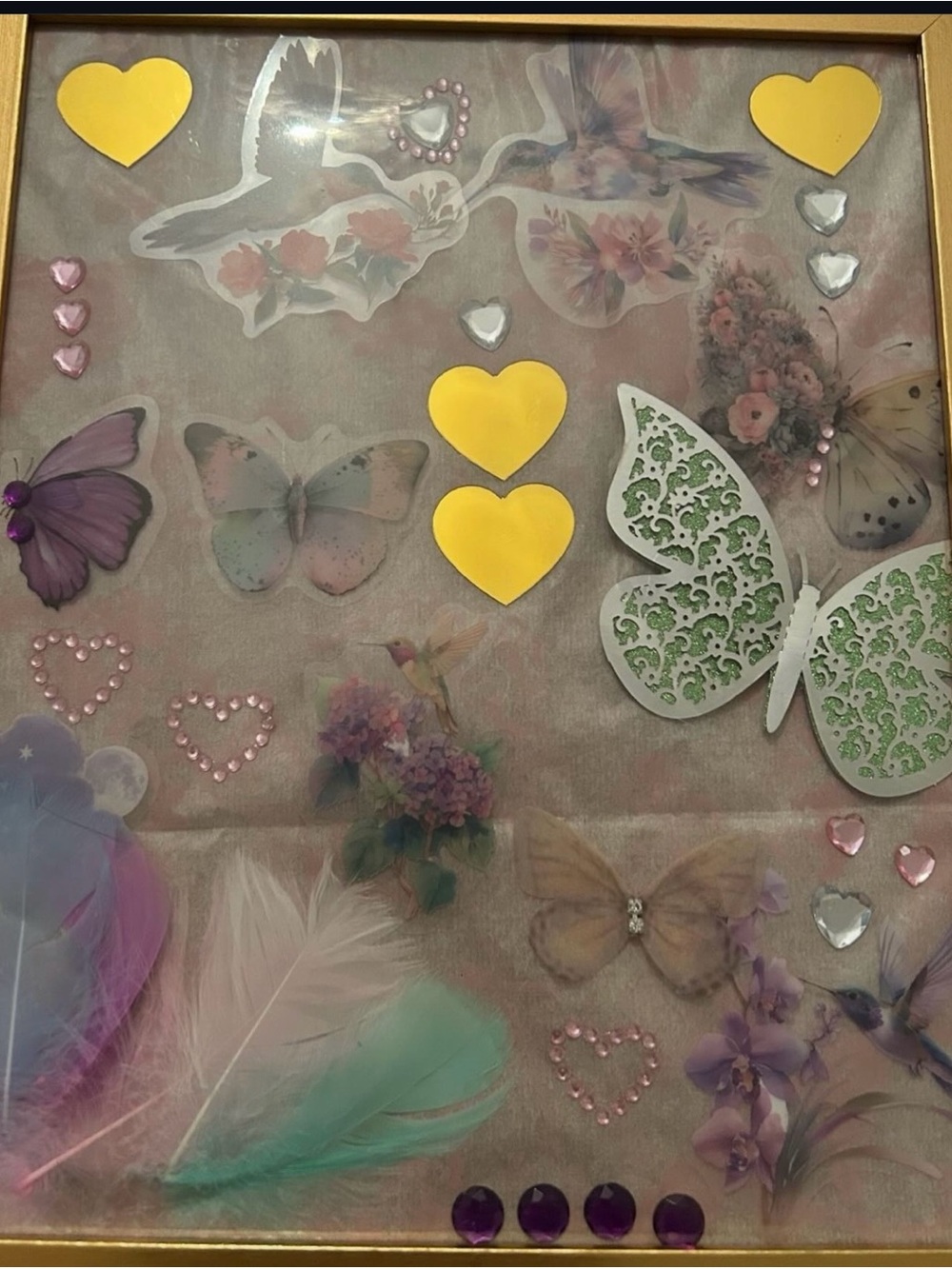 Decorative Butterfly & Heart Wall Art - Pastel Purple, Yellow, Mint
